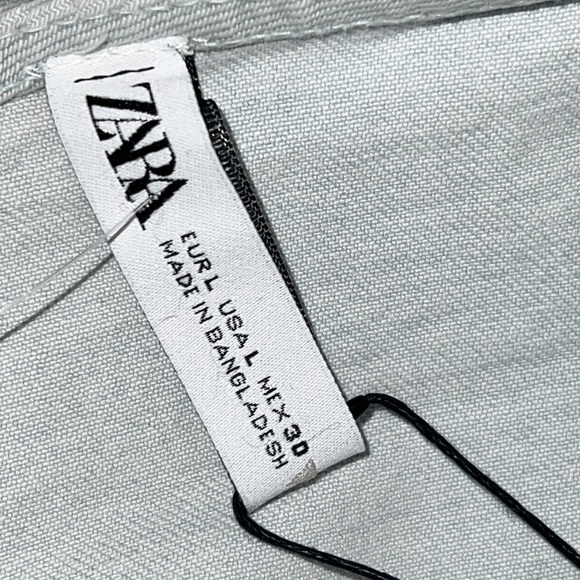 ZARA Women's Light-wash Denim Bandana Cut Zipper Back Crop Top Blouse Sz Large - Picture 6 of 9